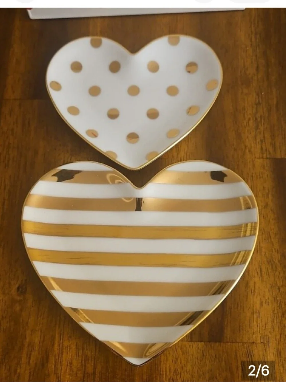 kate spade White and Gold Striped Heart Dish Set Of 2